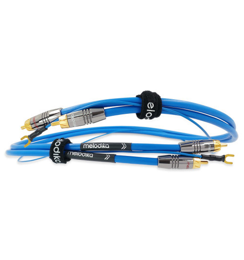 Melodika SBPH10 Sky Blue - Kabel gramofonowy 2xRCA Phono z żyłą uziemiającą 1m