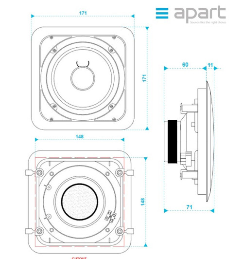 Szerokopasmowy głośnik ścienny/sufitowy do zabudowy APART CMS508