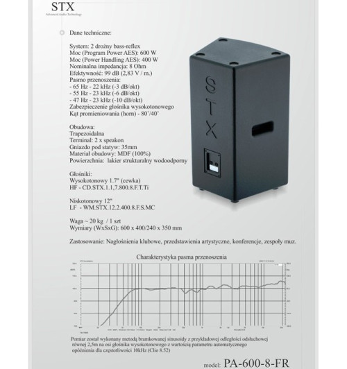 Kolumny głośnikowe STX PA-600-8-FR (2 sztuki)