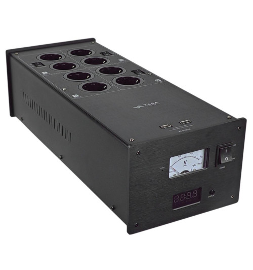 Taga Harmony PC-8000DC - Filtr zasilania / listwa zasilająca 8 gniazd + 2 USB z zasilaczem liniowym