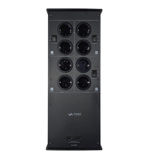 Taga Harmony PC-8000DC - Filtr zasilania / listwa zasilająca 8 gniazd + 2 USB z zasilaczem liniowym