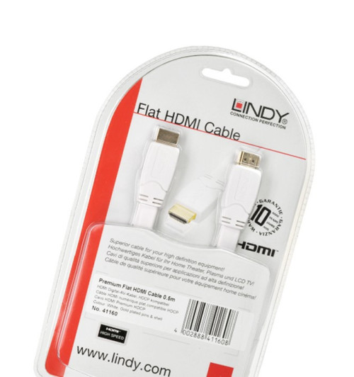 Lindy CROMO 0.5m Kabel HDMI 2.0 biały płaski