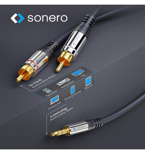 Sonero SAC600 - Kabel interkonekt audio 3.5mm Stereo Jack - 2 RCA (Cinch)