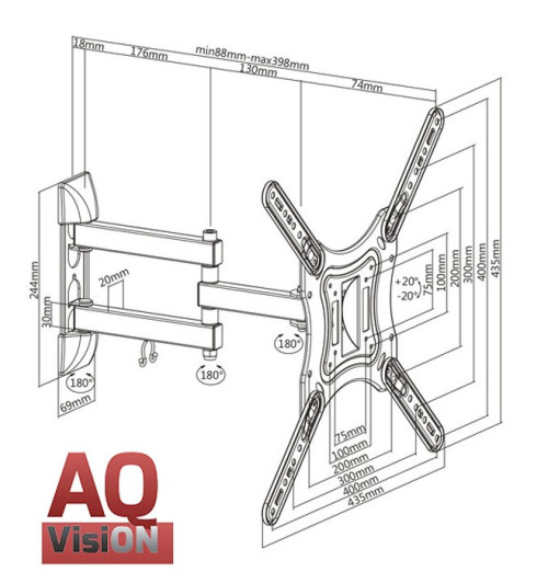AQ VisiON BR44AM - Uchwyt ścienny obrotowy 23" - 55"