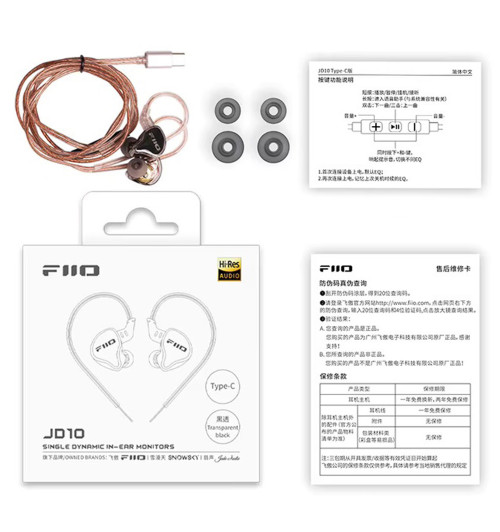 FiiO JD10 TC - Słuchawki dokanałowe / monitory IEM Hi-Res z mikrofonem i złączem USB-C