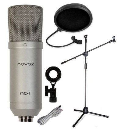 Studyjny POP filtr PS1 + mikrofon NOVOX NC-1 + stojak mikrofonowy