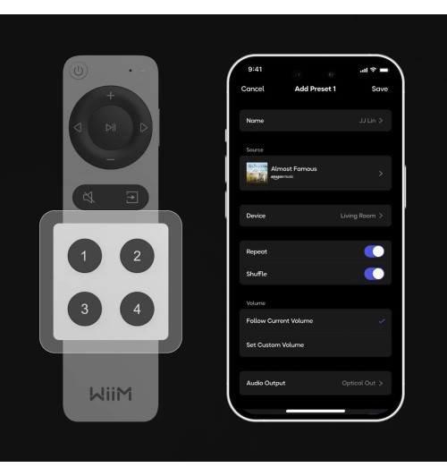 WiiM Voice Remote 2 - Pilot bezprzewodowy do odtwarzaczy sieciowych i wzmacniaczy WiiM