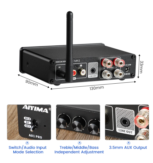 AIYIMA A01 PRO – wzmacniacz mocy 2x80W z Bluetooth 5.1 i EQ