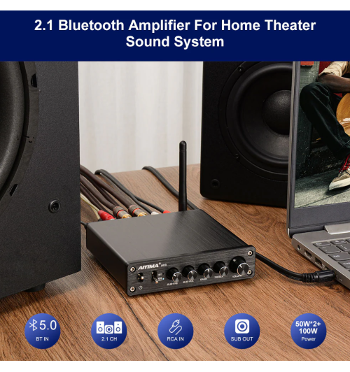 AIYIMA A03 – wzmacniacz mocy 2.1 z Bluetooth 5.2 i regulacją basu