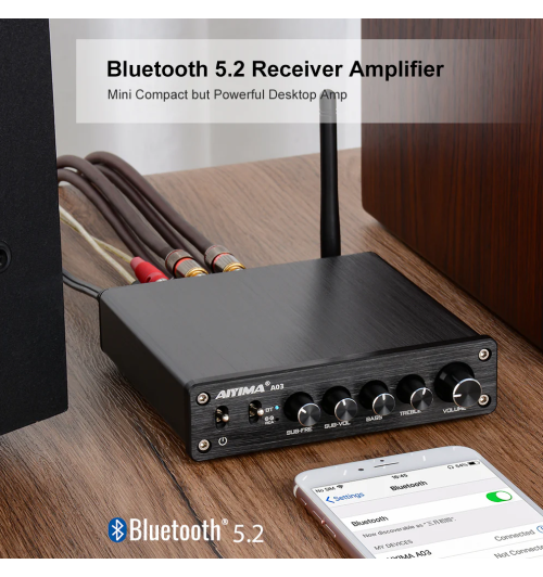 AIYIMA A03 – wzmacniacz mocy 2.1 z Bluetooth 5.2 i regulacją basu