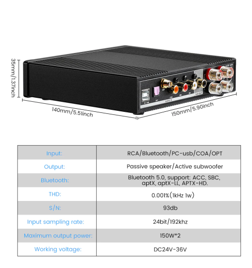 AIYIMA D03 – High-endowy wzmacniacz stereo 2x150W z Bluetooth 5.0