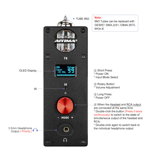 AIYIMA T8 – lampowy przedwzmacniacz hi-fi z USB i Bluetooth 5.0