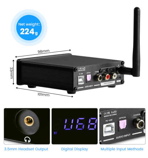 AIYIMA DAC-A1 – High-endowy przetwornik cyfrowo-analogowy z Bluetooth 5.0