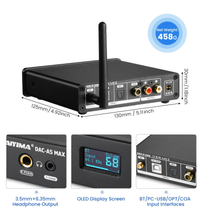 AIYIMA DAC-A5 MAX – High-endowy przetwornik DAC z podwójnym wyjściem słuchawkowym