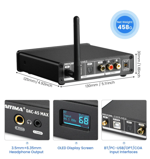 AIYIMA DAC-A5 MAX – High-endowy przetwornik DAC z podwójnym wyjściem słuchawkowym