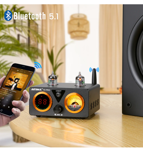 AIYIMA T9 PRO – high-endowy wzmacniacz lampowy 100W x2 z Bluetooth 5.1