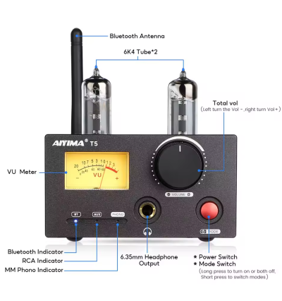AIYIMA T5 – wysokiej klasy wzmacniacz lampowy z Bluetooth 4.2