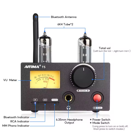 AIYIMA T5 – wysokiej klasy wzmacniacz lampowy z Bluetooth 4.2