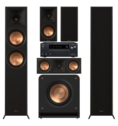 Zestaw kina domowego 5.1: Klipsch RP-6000F II + RP-500M II + RP-500C II + RP-1200SW + Onkyo TX-NR7100