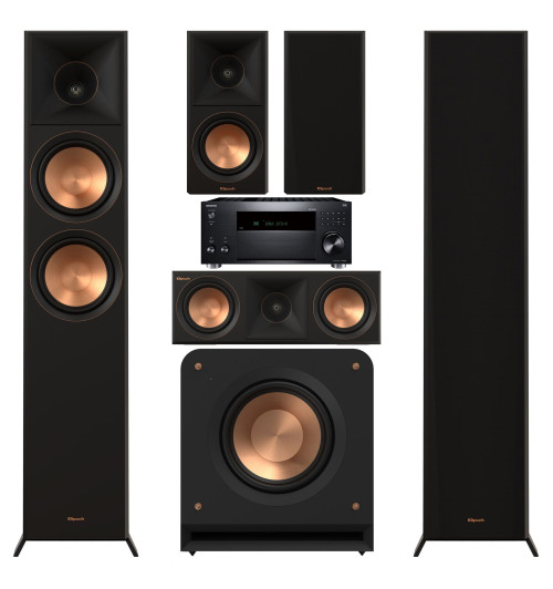 Zestaw kina domowego 5.1: Klipsch RP-6000F II + RP-500M II + RP-500C II + RP-1200SW + Onkyo TX-RZ50