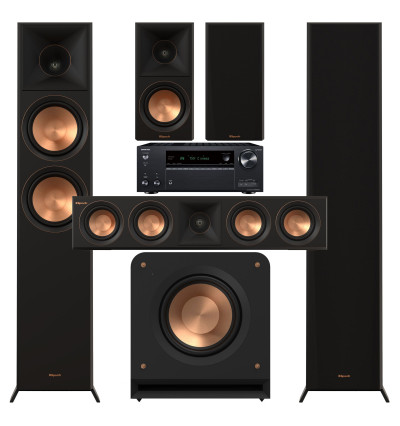 Zestaw kina domowego 5.1: Klipsch RP-6000F II + RP-500M II + RP-404C II + RP-1200SW + Onkyo TX-NR7100