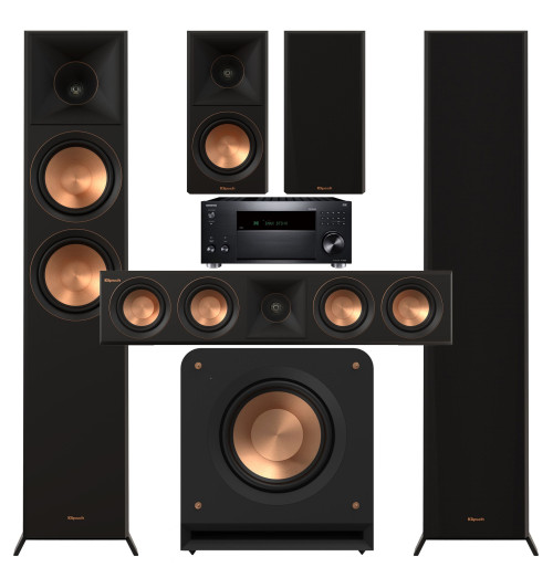 Zestaw kina domowego 5.1: Klipsch RP-6000F II + RP-500M II + RP-404C II + RP-1200SW + Onkyo TX-RZ50