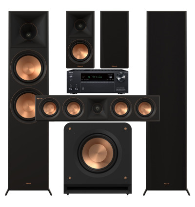 Zestaw kina domowego 5.1: Klipsch RP-8000F II + RP-500M II + RP-404C II + RP-1200SW + Onkyo TX-NR7100
