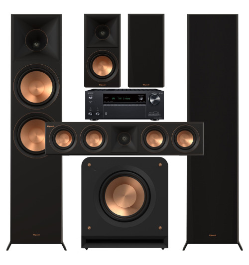 Zestaw kina domowego 5.1: Klipsch RP-8000F II + RP-500M II + RP-404C II + RP-1200SW + Onkyo TX-NR7100