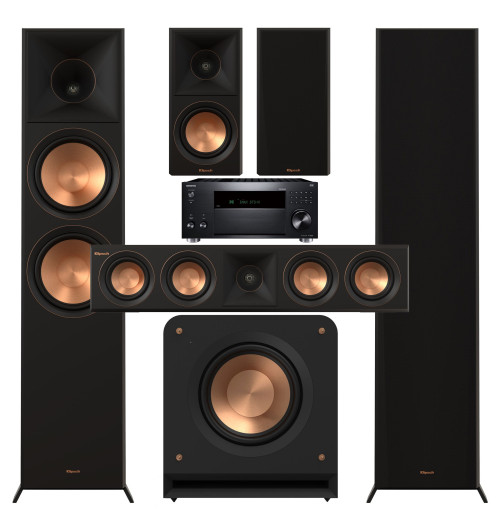 Zestaw kina domowego 5.1: Klipsch RP-8000F II + RP-500M II + RP-404C II + RP-1200SW + Onkyo TX-RZ50