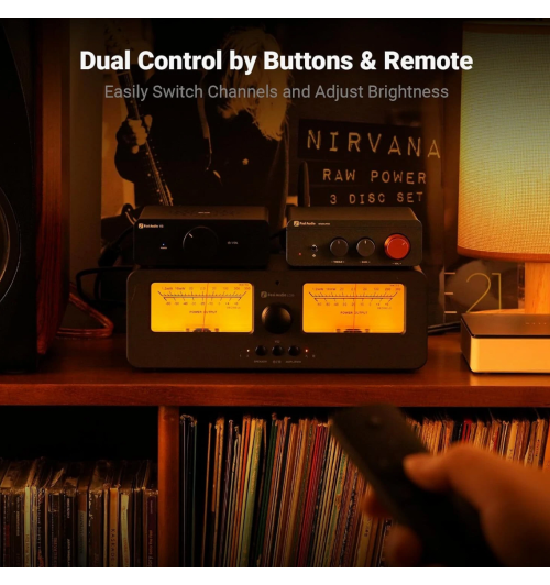 Fosi Audio LC30 — przełącznik 2-na-2 z podwójnymi VU