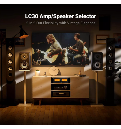 Fosi Audio LC30 — przełącznik 2-na-2 z podwójnymi VU