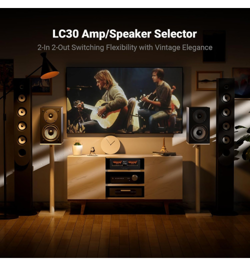 Fosi Audio LC30 — przełącznik 2-na-2 z podwójnymi VU