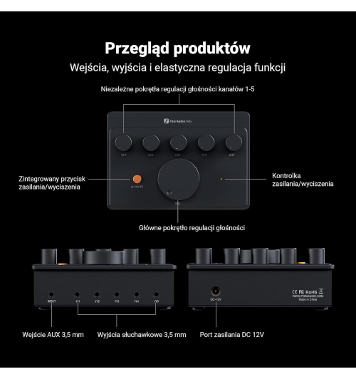 Fosi Audio PH05 — 5-kanałowy wzmacniacz słuchawkowy, 310 mW na kanał