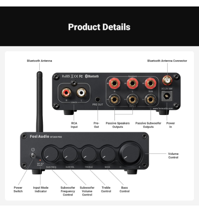 Fosi Audio BT30D Pro – Wzmacniacz 2.1 z Bluetooth 5.0 i mocnym basem