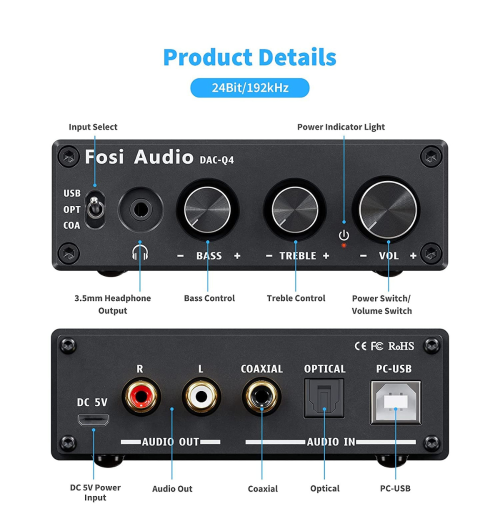 Fosi Audio Q4 DAC/AMP — kompaktowy DAC z wzmacniaczem słuchawkowym