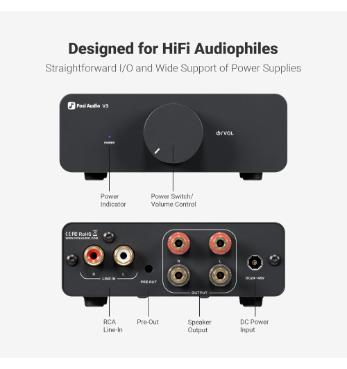 Fosi Audio V3 (48 V) – kompaktowy wzmacniacz o audiofilskiej jakości