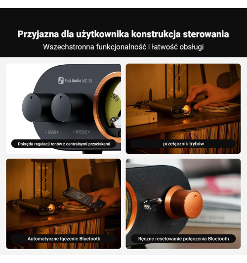 Fosi Audio MC101 – kompaktowy wzmacniacz stereo Bluetooth 5.3 z mocą 2×100W