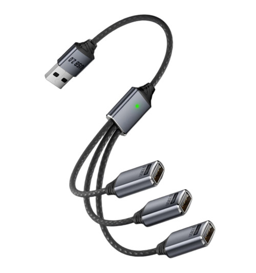 Adapter HUB USB 2.0 USB-A 1M x 3F + przejściówka USB A-C - WireWay WW332504