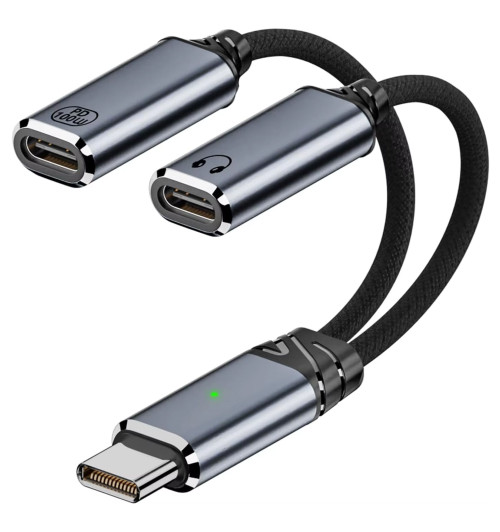 Adapter słuchawkowy HUB USB 3.1 USB-C 1M x 2F PD100W 20V/5A - WireWay WW332505