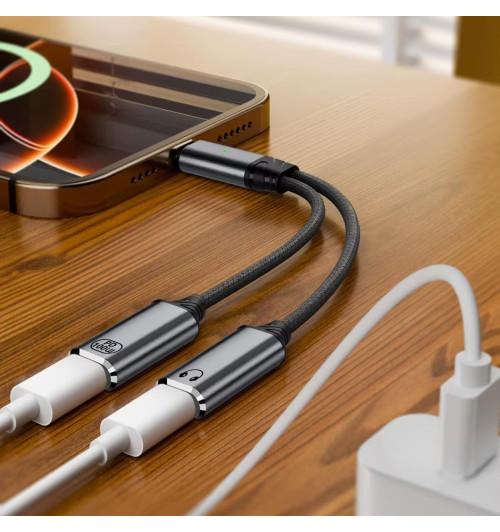 Adapter słuchawkowy HUB USB 3.1 USB-C 1M x 2F PD100W 20V/5A - WireWay WW332505