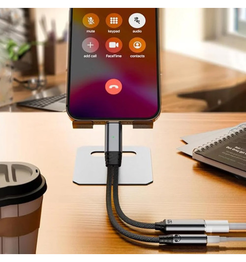 Adapter słuchawkowy USB-C do 3,5mm Jack + USB-C PD100W 20V/5A - WireWay WW332506