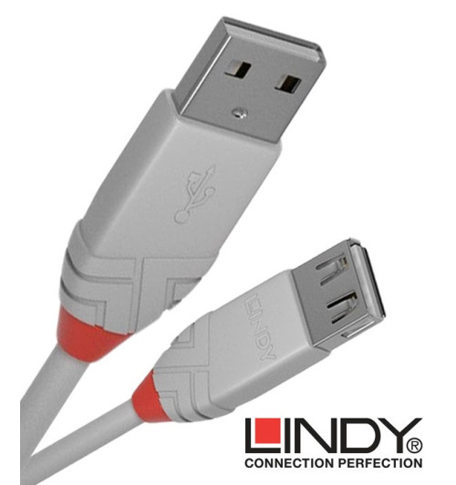 Lindy 36713 przedłużacz USB A 2.0 Anthra Line szary - 2 m