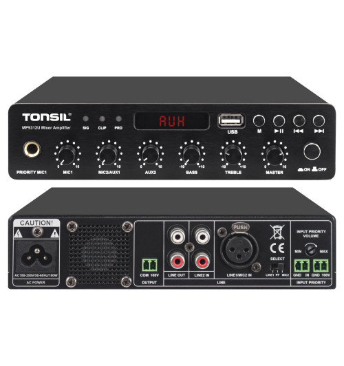 Tonsil MP-9312U - Cyfrowy wzmacniacz miksujący 100V z Bluetooth