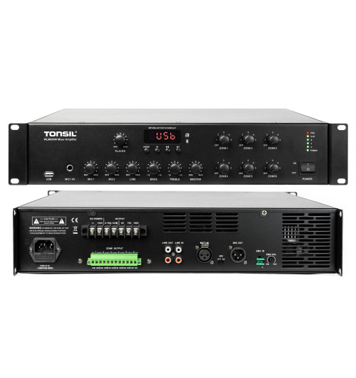 Tonsil WLM-600W - Profesjonalny 6-strefowy wzmacniacz miksujący PA z Bluetooth i USB