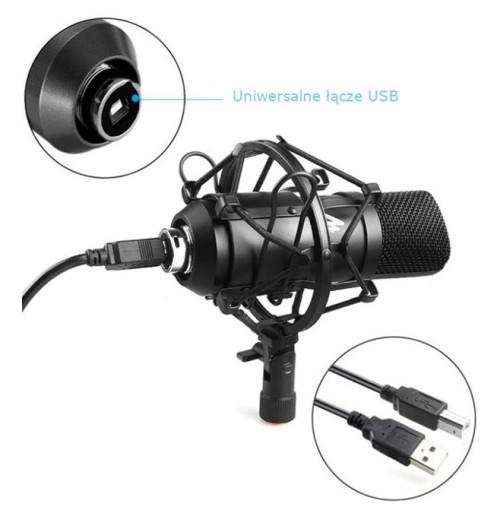 Mikrofon Maono USB + statyw + POP filtr + kosz antywibracyjny