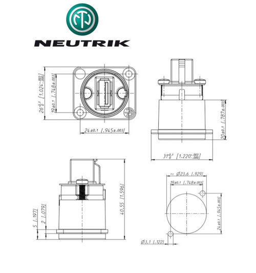 Gniazdo panelowe panel USB A-B Neutrik NAUSB-W-B