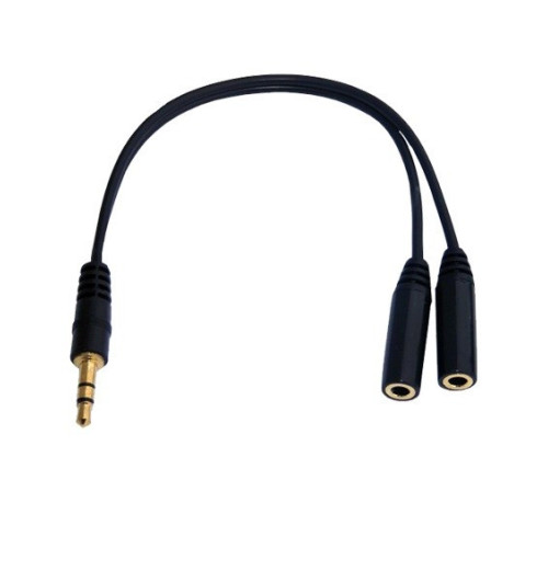 Rozdzielacz 2x gniazdo na 1x wtyk jack 3.5mm slim - czarny