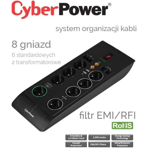 Listwa zasilająca 8 gniazd 2.4m CyberPower SB0801PRG-FR