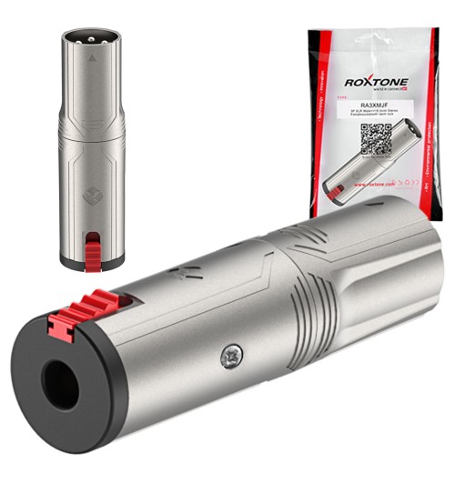 Adapter / przejściówka wtyk XLR męski do Jack 6,3 mm Stereo żeński z blokadą - Roxtone RA3XMJF