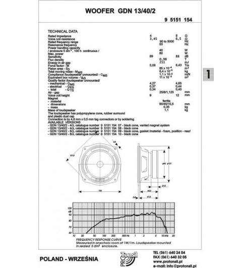 Głośnik średnio-niskotonowy TONSIL GDN 13/40/2 8 Ohm